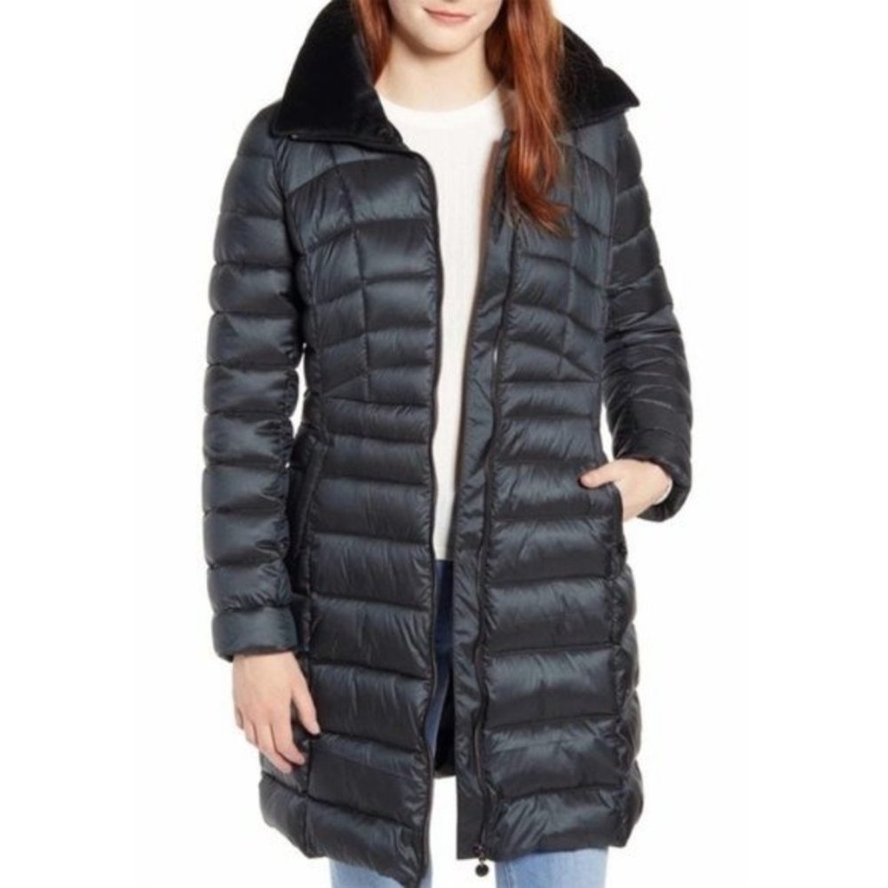 BERNARDO Long Packable Puffer Coat Jacket in Dark Jade XS